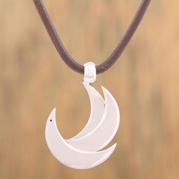 Alternate image for Adjustable Silver Crescent Pendant Necklace from Mexico El Avemaria