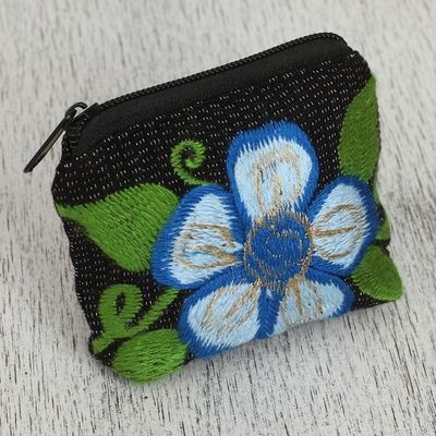 Alternate image for Floral Embroidered Cotton Coin Purse from Mexico Exalted Flower