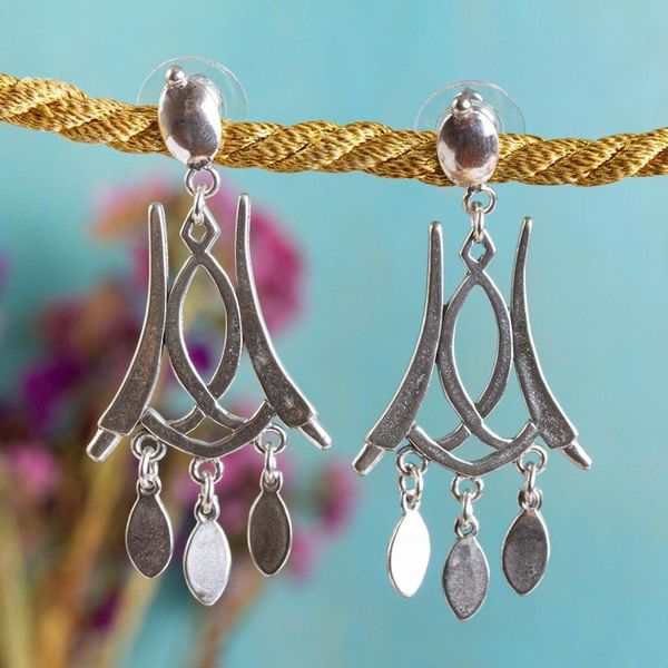 Alternate image for Signed Handcrafted Mexican Silver Chandelier Earrings Castillo de Miravalle