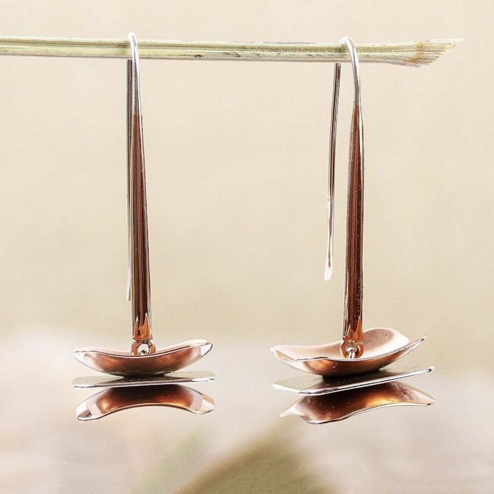 Layered Sterling Silver and Copper Dangle Earrings 'Between Layers'
