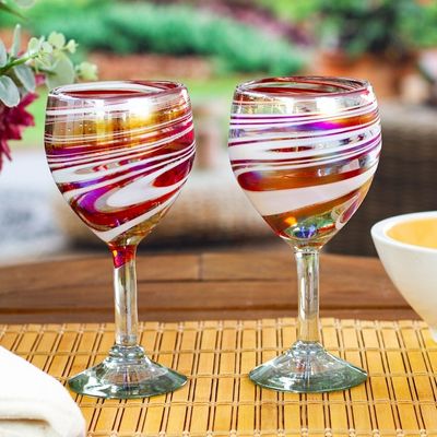 Alternate image for Pair of Eco-Friendly Red and White Handblown Wine Glasses Splendid Enchantment