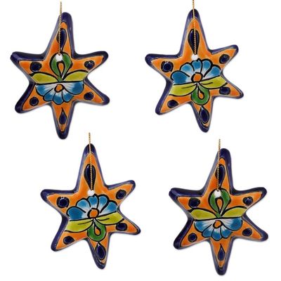 Alternate image for Talavera Ceramic Star Ornaments Crafted in Mexico Set of 4 Talavera Stars