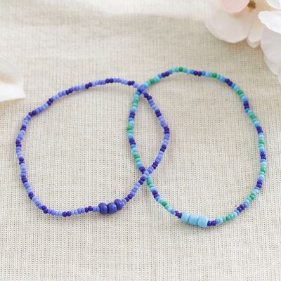 Alternate image for Set of Two Blue and Turquoise Glass Beaded Stretch Bracelets Refreshing Euphoria