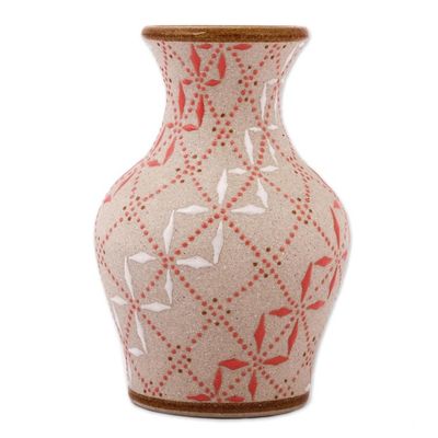 Alternate image for Paprika Red and Warm White Trellis Motif Ceramic Flower Vase Windmill Trellis