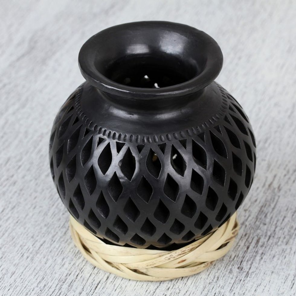 Openwork Motif Ceramic Decorative Vase from Mexico 'Dark Lattice'