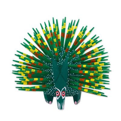 Alternate image for Copal Wood and Maguey Mexican Porcupine Sculpture in Green Cute Porcupine in Green