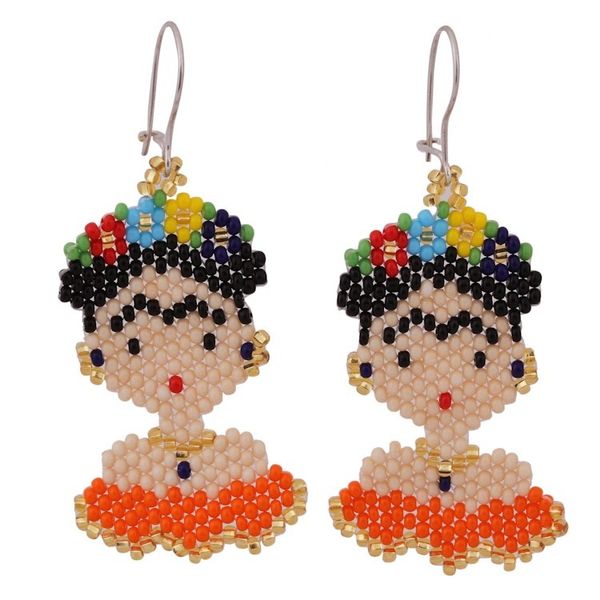 Alternate image for Glass Beaded Frida Dangle Earrings in Orange from Mexico Orange Frida