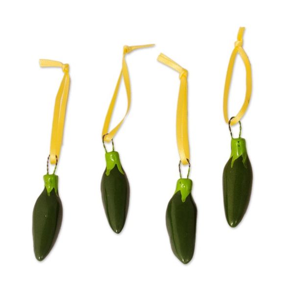 Alternate image for Green Ceramic Serrano Pepper Ornaments Set of 4 Serrano Peppers in Green