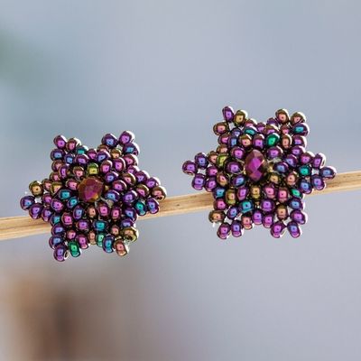 Alternate image for Star-shaped Beaded Button Earrings Handcrafted in Mexico Litmus Star