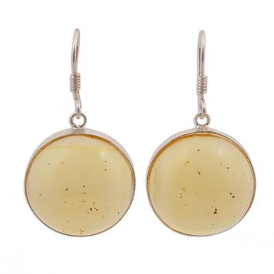 Alternate image for Round Amber and Sterling Silver Dangle Earrings from Mexico Amber Sunset
