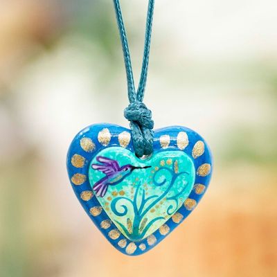 Alternate image for Papier Mache Hummingbird Pendant Necklace from Mexico Hummingbird Embrace