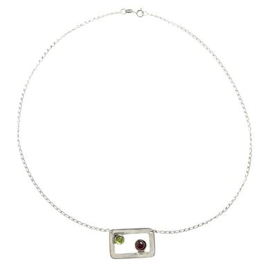 Alternate image for Modern Peridot and Garnet Necklace in Sterling Silver Adrift