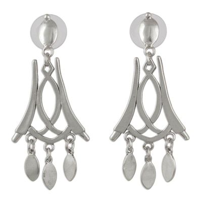 Alternate image for Signed Handcrafted Mexican Silver Chandelier Earrings Castillo de Miravalle