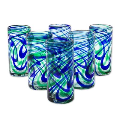 Alternate image for Set of 6 Hand Made Blown Glass Mexican Highball Glasses Elegant Energy