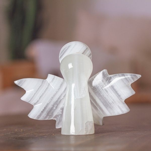 Alternate image for Onyx Sculpture of Angel Handcrafted in Mexico Precious Heaven