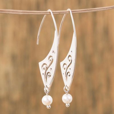 Alternate image for Swirl Pattern Cultured Pearl Dangle Earrings from Mexico Swirling Magnificence