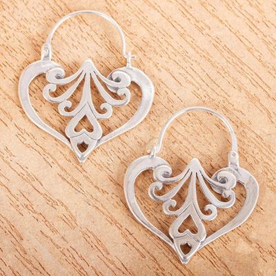 Alternate image for Heart Shaped Sterling Silver Hoop Earrings Mexican Romance