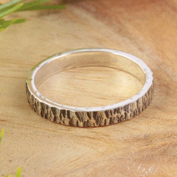 Alternate image for Textured Unisex Silver 950 Band Ring Rough and Smooth