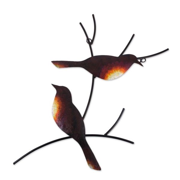 Alternate image for Handmade Metal Wall Art of Birds on Branches Pair of Sparrows