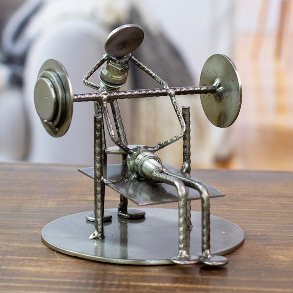 Alternate image for Handcrafted Athlete Recycled Metal Sculpture Mexico Rustic Weightlifter