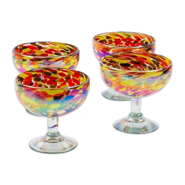 Alternate image for Set of 4 Multicolor Handblown Cocktail Glasses from Mexico Intense Celebration