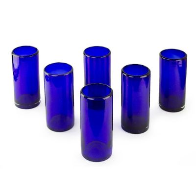 Alternate image for Blue Handblown Glass Cocktail Drinkware Set of 6 Pure Cobalt