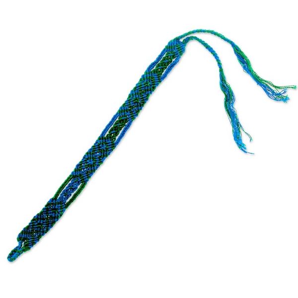 Alternate image for Cotton Macrame Wristband Bracelet in Blue and Green Green Geometry