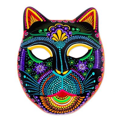 Alternate image for Handcrafted Ceramic Alebrije Cat Mask with Painted Details Feline Imagination
