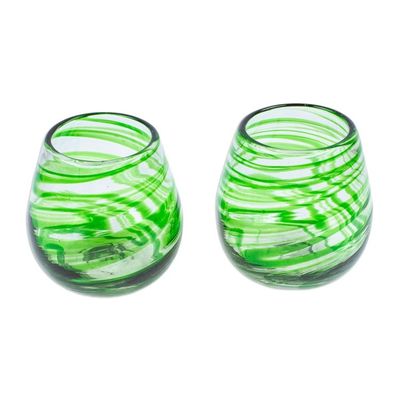 Alternate image for Set of 2 Green Handblown Eco-Friendly Stemless Wine Glasses Forest Whirlpool