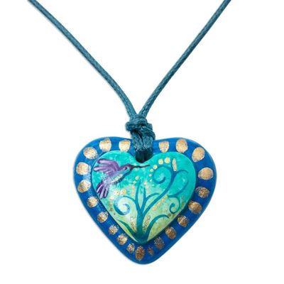 Alternate image for Papier Mache Hummingbird Pendant Necklace from Mexico Hummingbird Embrace