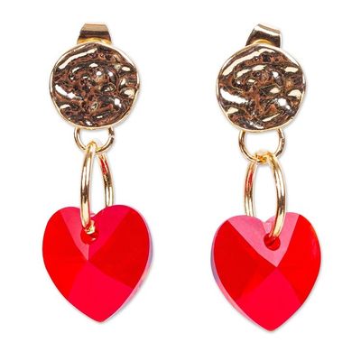 Alternate image for Swarovski Crystal Gold Plated Red Heart Earrings from Mexico Deep Love