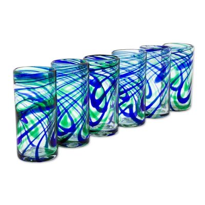 Alternate image for Set of 6 Hand Made Blown Glass Mexican Highball Glasses Elegant Energy