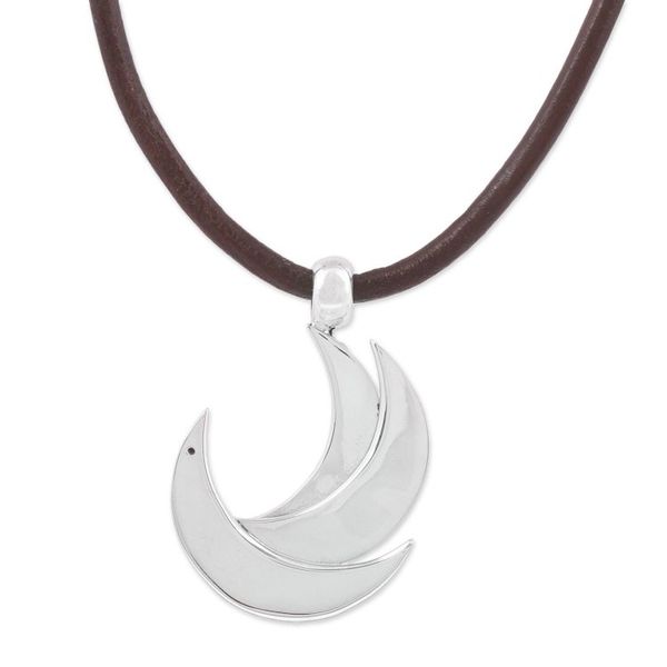 Alternate image for Adjustable Silver Crescent Pendant Necklace from Mexico El Avemaria