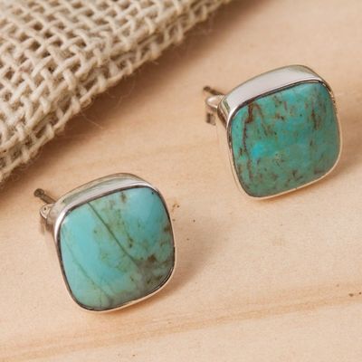Alternate image for Square Reconstituted Turquoise Stud Earrings from Mexico Square Bucklers