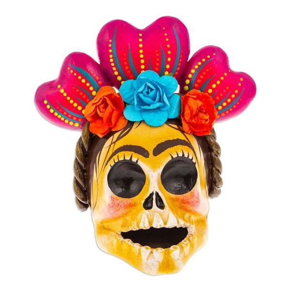 Alternate image for Traditional Recycled Cardboard Sculpture of Frida in Magenta Fridas Magenta Heart
