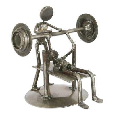 Alternate image for Handcrafted Athlete Recycled Metal Sculpture Mexico Rustic Weightlifter