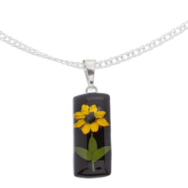 Alternate image for Cylindrical Black Natural Sunflower Resin Pendant Necklace Sun Gift at Night