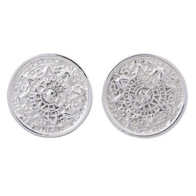 Alternate image for Mexican Archaeology Aztec Calendar Earrings in Silver 925 Aztec History