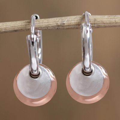 Alternate image for Round Sterling Silver and Copper Hoop Dangle Earrings Elegant Eclipse