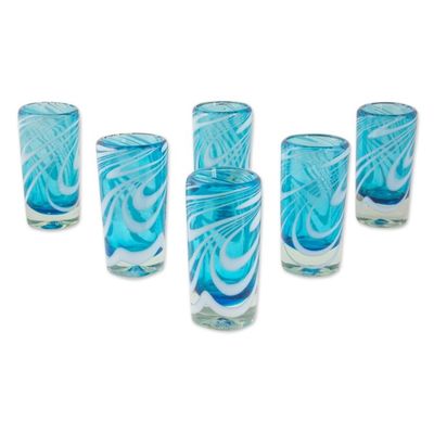 Alternate image for 6 Hand Blown Shot Glasses in Aqua and White from Mexico Whirling Aquamarine