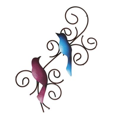 Alternate image for Handmade Steel Wall Sculpture of a Bird Couple from Mexico Promised Birds