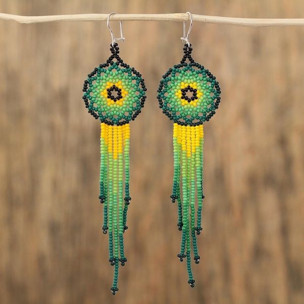 Alternate image for Glass Beaded Waterfall Earrings in Green from Mexico Verdant Rain