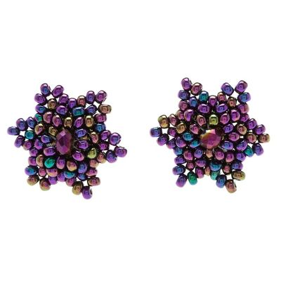 Alternate image for Star-shaped Beaded Button Earrings Handcrafted in Mexico Litmus Star