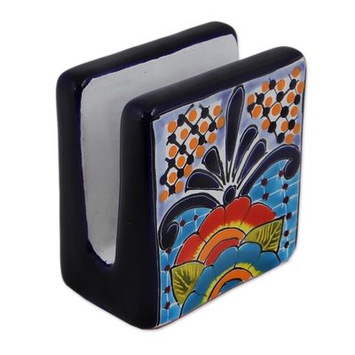 Alternate image for Hand-Painted Talavera Ceramic Napkin Holder from Mexico Raining Flowers
