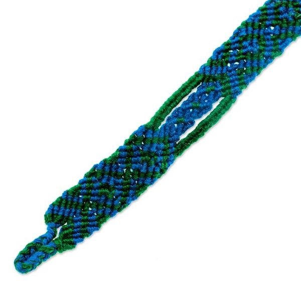 Alternate image for Cotton Macrame Wristband Bracelet in Blue and Green Green Geometry