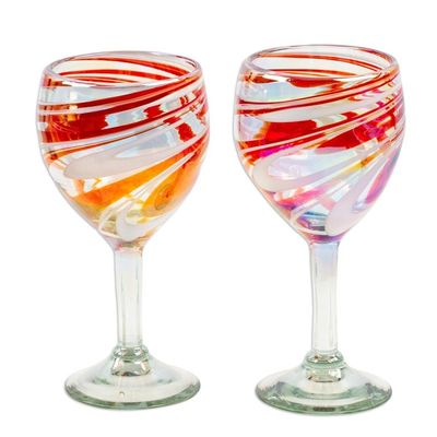 Alternate image for Pair of Eco-Friendly Red and White Handblown Wine Glasses Splendid Enchantment