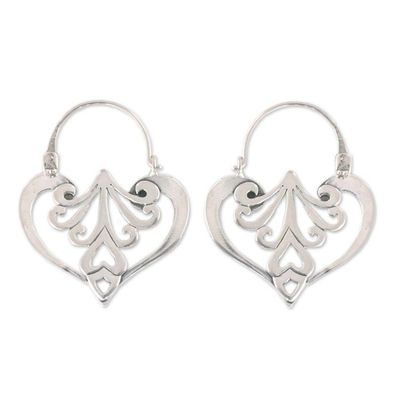 Alternate image for Heart Shaped Sterling Silver Hoop Earrings Mexican Romance