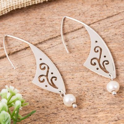 Alternate image for Swirl Pattern Cultured Pearl Dangle Earrings from Mexico Swirling Magnificence