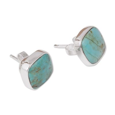 Alternate image for Square Reconstituted Turquoise Stud Earrings from Mexico Square Bucklers