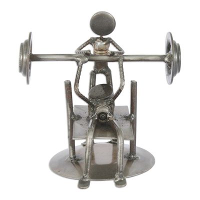 Alternate image for Handcrafted Athlete Recycled Metal Sculpture Mexico Rustic Weightlifter